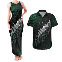 Maori Matariki Couples Matching Tank Maxi Dress and Hawaiian Shirt Landscape Styled Fern - Paua Shell