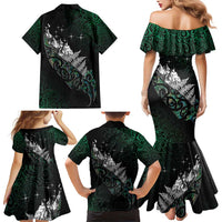 Maori Matariki Family Matching Mermaid Dress and Hawaiian Shirt Landscape Styled Fern - Paua Shell