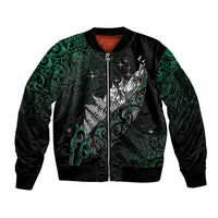 Maori Matariki Sleeve Zip Bomber Jacket Landscape Styled Fern - Paua Shell