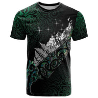Maori Matariki T Shirt Landscape Styled Fern - Paua Shell