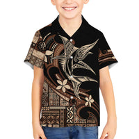 Samoa Manuia le Aso Tuto'atasi Family Matching Long Sleeve Bodycon Dress and Hawaiian Shirt Siapo Mamanu Mix Tatau Marlin