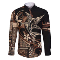 Samoa Manuia le Aso Tuto'atasi Family Matching Off The Shoulder Long Sleeve Dress and Hawaiian Shirt Siapo Mamanu Mix Tatau Marlin