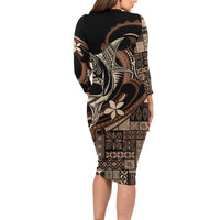 Samoa Manuia le Aso Tuto'atasi Long Sleeve Bodycon Dress Siapo Mamanu Mix Tatau Marlin