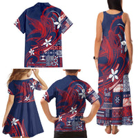 Samoa Manuia le Aso Tuto'atasi Family Matching Tank Maxi Dress and Hawaiian Shirt Siapo Mamanu Mix Tatau Marlin - Flag Color LT7 - Polynesian Pride