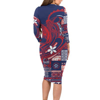 Samoa Manuia le Aso Tuto'atasi Long Sleeve Bodycon Dress Siapo Mamanu Mix Tatau Marlin - Flag Color