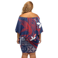 Samoa Manuia le Aso Tuto'atasi Off Shoulder Short Dress Siapo Mamanu Mix Tatau Marlin - Flag Color
