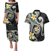 Kanaka Maoli Hawaii Plumeria Couples Matching Puletasi and Hawaiian Shirt Dancing Tentacles Black Style LT7 Black - Polynesian Pride