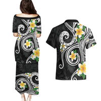 Kanaka Maoli Hawaii Plumeria Couples Matching Puletasi and Hawaiian Shirt Dancing Tentacles Black Style LT7 - Polynesian Pride
