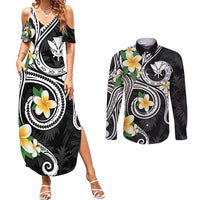 Kanaka Maoli Hawaii Plumeria Couples Matching Summer Maxi Dress and Long Sleeve Button Shirt Dancing Tentacles Black Style LT7 Black - Polynesian Pride
