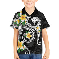 Kanaka Maoli Hawaii Plumeria Family Matching Off The Shoulder Long Sleeve Dress and Hawaiian Shirt Dancing Tentacles Black Style