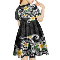 Kanaka Maoli Hawaii Plumeria Kid Short Sleeve Dress Dancing Tentacles Black Style