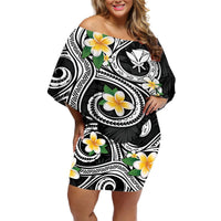 Kanaka Maoli Hawaii Plumeria Off Shoulder Short Dress Dancing Tentacles Black Style LT7 Women Black - Polynesian Pride