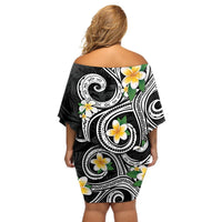 Kanaka Maoli Hawaii Plumeria Off Shoulder Short Dress Dancing Tentacles Black Style LT7 - Polynesian Pride