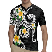 Kanaka Maoli Hawaii Plumeria Rugby Jersey Dancing Tentacles Black Style LT7 - Polynesian Pride