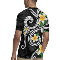 Kanaka Maoli Hawaii Plumeria Rugby Jersey Dancing Tentacles Black Style LT7 - Polynesian Pride