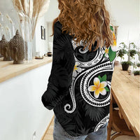 Kanaka Maoli Hawaii Plumeria Women Casual Shirt Dancing Tentacles Black Style