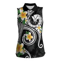 Kanaka Maoli Hawaii Plumeria Women Sleeveless Polo Shirt Dancing Tentacles Black Style LT7 Female Black - Polynesian Pride