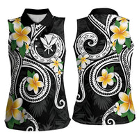 Kanaka Maoli Hawaii Plumeria Women Sleeveless Polo Shirt Dancing Tentacles Black Style LT7 - Polynesian Pride