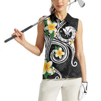 Kanaka Maoli Hawaii Plumeria Women Sleeveless Polo Shirt Dancing Tentacles Black Style LT7 - Polynesian Pride