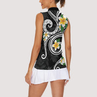 Kanaka Maoli Hawaii Plumeria Women Sleeveless Polo Shirt Dancing Tentacles Black Style LT7 - Polynesian Pride