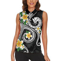 Kanaka Maoli Hawaii Plumeria Women Sleeveless Polo Shirt Dancing Tentacles Black Style LT7 - Polynesian Pride