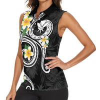 Kanaka Maoli Hawaii Plumeria Women Sleeveless Polo Shirt Dancing Tentacles Black Style LT7 - Polynesian Pride