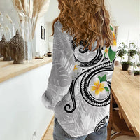 Kanaka Maoli Hawaii Plumeria Women Casual Shirt Dancing Tentacles White Style