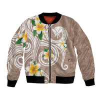 Kanaka Maoli Hawaii Plumeria Bomber Jacket Dancing Tentacles Beige Style