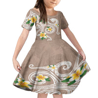 Kanaka Maoli Hawaii Plumeria Family Matching Long Sleeve Bodycon Dress and Hawaiian Shirt Dancing Tentacles Beige Style