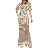 Kanaka Maoli Hawaii Plumeria Mermaid Dress Dancing Tentacles Beige Style LT7 - Polynesian Pride