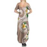 Kanaka Maoli Hawaii Plumeria Summer Maxi Dress Dancing Tentacles Beige Style LT7 - Polynesian Pride