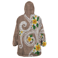 Kanaka Maoli Hawaii Plumeria Wearable Blanket Hoodie Dancing Tentacles Beige Style