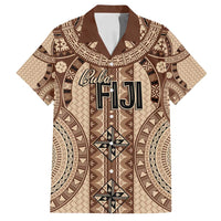 Bula Fiji Vintage Family Matching Long Sleeve Bodycon Dress and Hawaiian Shirt Brown Masi Motifs