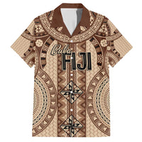 Bula Fiji Vintage Family Matching Off Shoulder Maxi Dress and Hawaiian Shirt Brown Masi Motifs