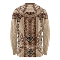 Bula Fiji Vintage Long Sleeve Shirt Brown Masi Motifs