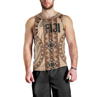 Bula Fiji Vintage Men Tank Top Brown Masi Motifs
