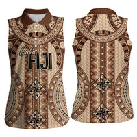 Bula Fiji Vintage Women Sleeveless Polo Shirt Brown Masi Motifs