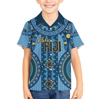 Bula Fiji Vintage Family Matching Puletasi and Hawaiian Shirt Prussian Blue Masi Motifs