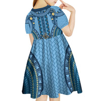 Bula Fiji Vintage Kid Short Sleeve Dress Prussian Blue Masi Motifs