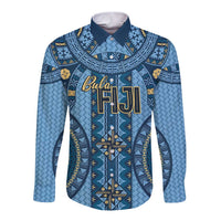 Bula Fiji Vintage Long Sleeve Button Shirt Prussian Blue Masi Motifs