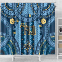 Bula Fiji Vintage Shower Curtain Prussian Blue Masi Motifs