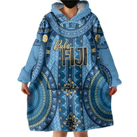Bula Fiji Vintage Wearable Blanket Hoodie Prussian Blue Masi Motifs