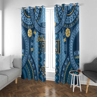 Bula Fiji Vintage Window Curtain Prussian Blue Masi Motifs