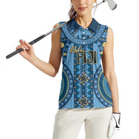 Bula Fiji Vintage Women Sleeveless Polo Shirt Prussian Blue Masi Motifs