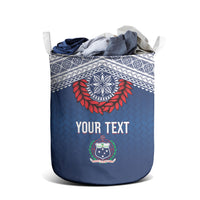 Manu Samoa Rugby Custom Navy Blue Laundry Basket ʻIe Toga Pattern With Red Ula fala LT7 - Polynesian Pride