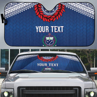 Manu Samoa Rugby Custom Navy Blue Auto Sun Shade ʻIe Toga Pattern With Red Ula fala LT7 Navy Blue - Polynesian Pride