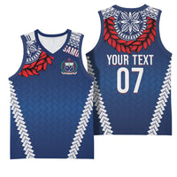 Manu Samoa Rugby Custom Navy Blue Basketball Jersey ʻIe Toga Pattern With Red Ula fala LT7 - Polynesian Pride