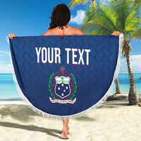 Manu Samoa Rugby Custom Navy Blue Beach Blanket ʻIe Toga Pattern With Red Ula fala LT7 - Polynesian Pride
