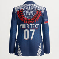 Manu Samoa Rugby Custom Navy Blue Blazer ʻIe Toga Pattern With Red Ula fala LT7 - Polynesian Pride