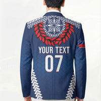 Manu Samoa Rugby Custom Navy Blue Blazer ʻIe Toga Pattern With Red Ula fala LT7 - Polynesian Pride